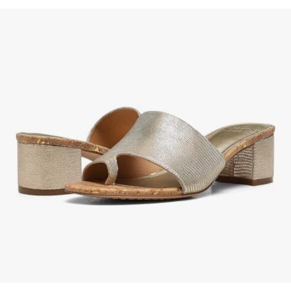 Donald Pliner Naia Block Heel Slide Sandals in Gold Size 7 - Picture 1 of 10